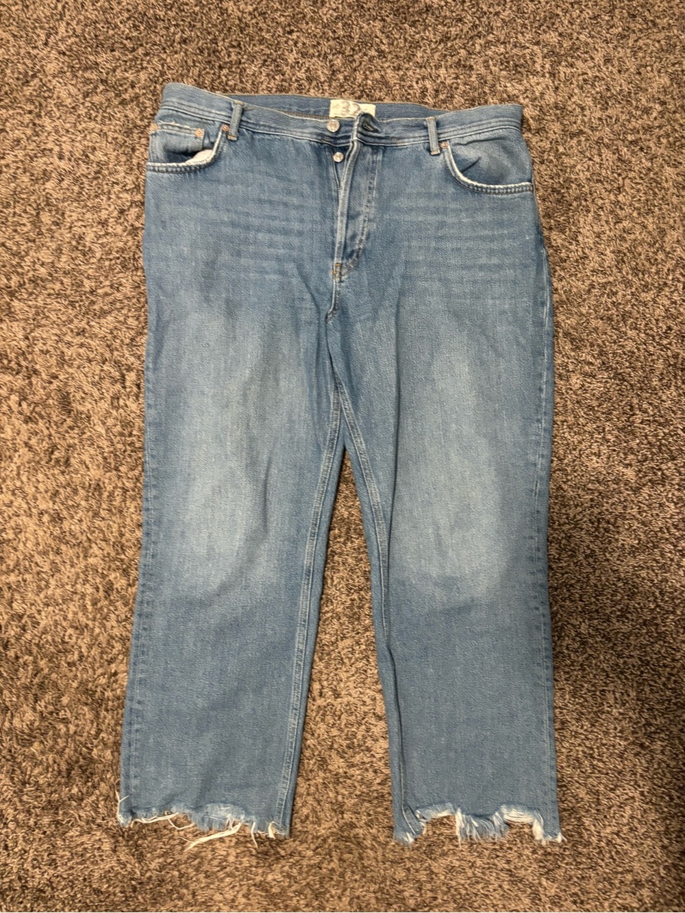 Free People Light Blue Cropped Raw-Hem Jeans